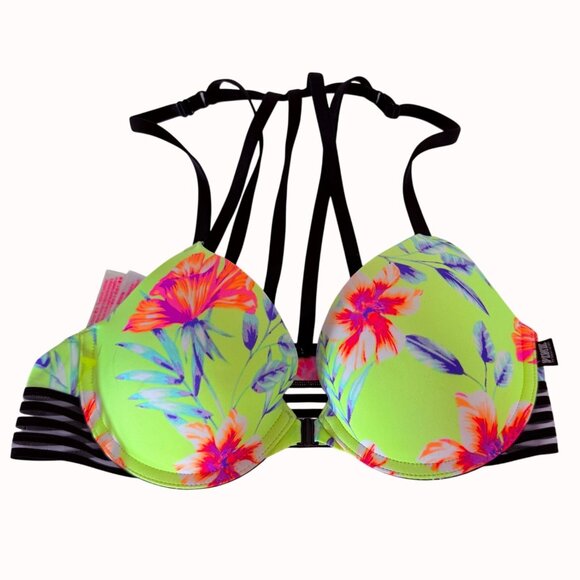 Wear Everywhere Push Up Bra Size 32C  Floral Strappy Back Victorias Secret PINK - Picture 1 of 13